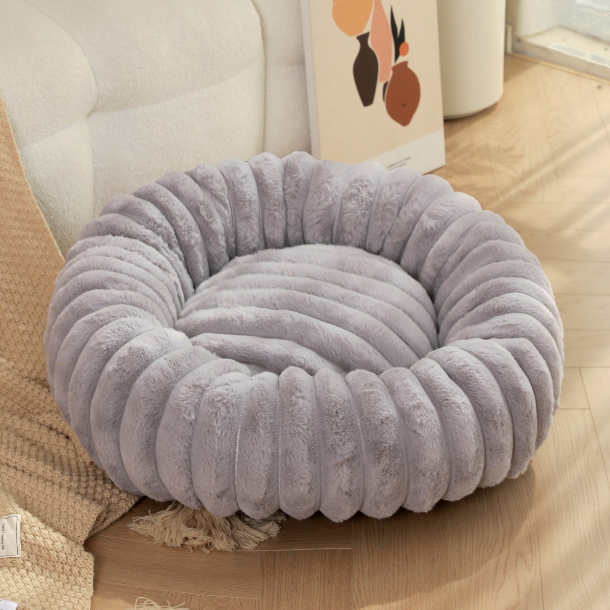 Calming Dog Bed - ペット用の超暖かいふわふわベッド,大きな丸い犬のベッド,柔らかい猫の家,豪華な猫の巣,冬の大きなベッド,40〜80cm