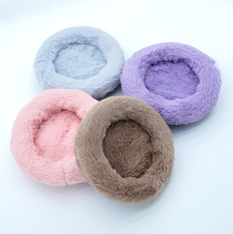 Calming Dog Bed - 柔らかいペット用猫ベッドパッド、暖かいフェイクファー犬用落ち着きベッド、ドーナツ型丸型ベッド、快適な睡眠、洗濯可能、小型犬・中型犬と猫用
