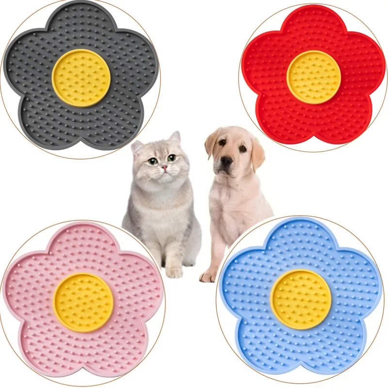 Pet Supplies Co - ペット用品 猫用舐めパッド ひまわり型シリコン製犬用舐めプレート かわいいペット用スローリッキングマット 犬用ボウル 猫用ボウル
