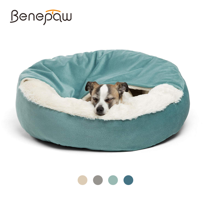 Calming Dog Bed - Benepaw 整形外科犬ベッド フード付きブランケット付き 冬 暖かい 防水