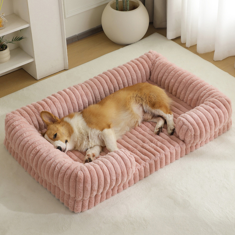 Calming Dog Bed - 大型犬用ベッド 暖かい冬用ペットマット ふかふかの猫用クッション 犬と猫のための柔らかく快適な休憩場所 - ぬいぐるみ素材でさらに寄り添う