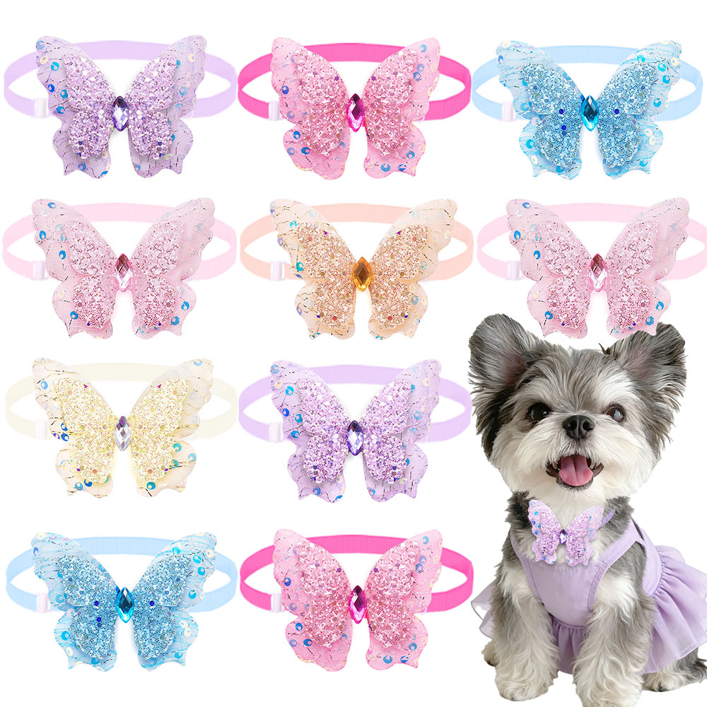 Pet Supplies Co - 50 個犬用蝶ネクタイ春夏調節可能なペットの首輪犬用蝶ネクタイ蝶小さな子犬蝶結びファッションペット用品