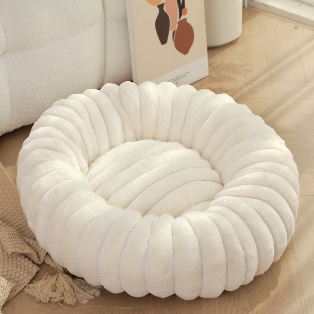ペット用の超暖かいふわふわベッド,大きな丸い犬のベッド,柔ら - Calming Dog Bed のレビューと価格