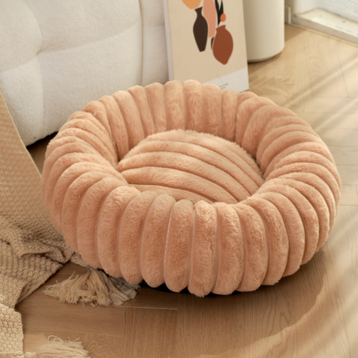 ペット用の超暖かいふわふわベッド,大きな丸い犬のベッド,柔ら - Calming Dog Bed のレビューと価格