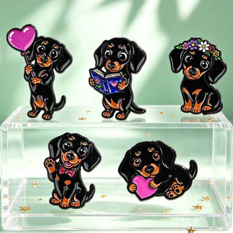 5 個のかわいいダックスフントエナメルピンセットハートフラワ - Pet Supplies Store のレビューと価格