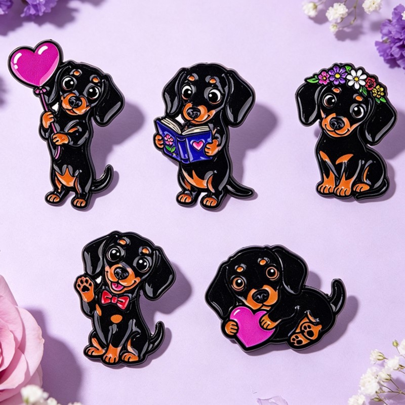 5 個のかわいいダックスフントエナメルピンセットハートフラワ - Pet Supplies Store のレビューと価格