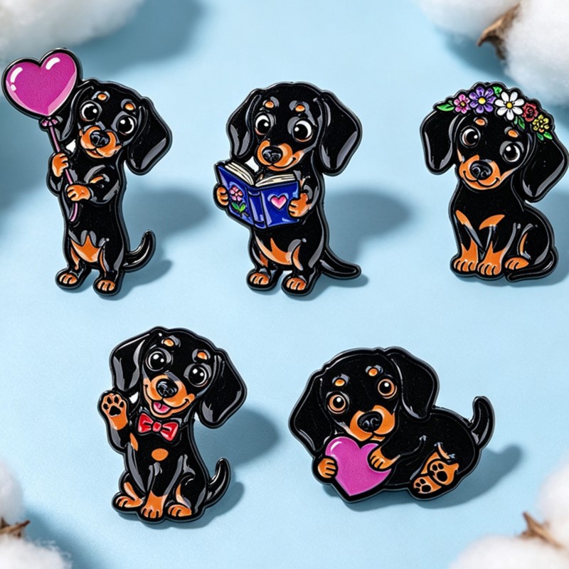 5 個のかわいいダックスフントエナメルピンセットハートフラワ - Pet Supplies Store のレビューと価格