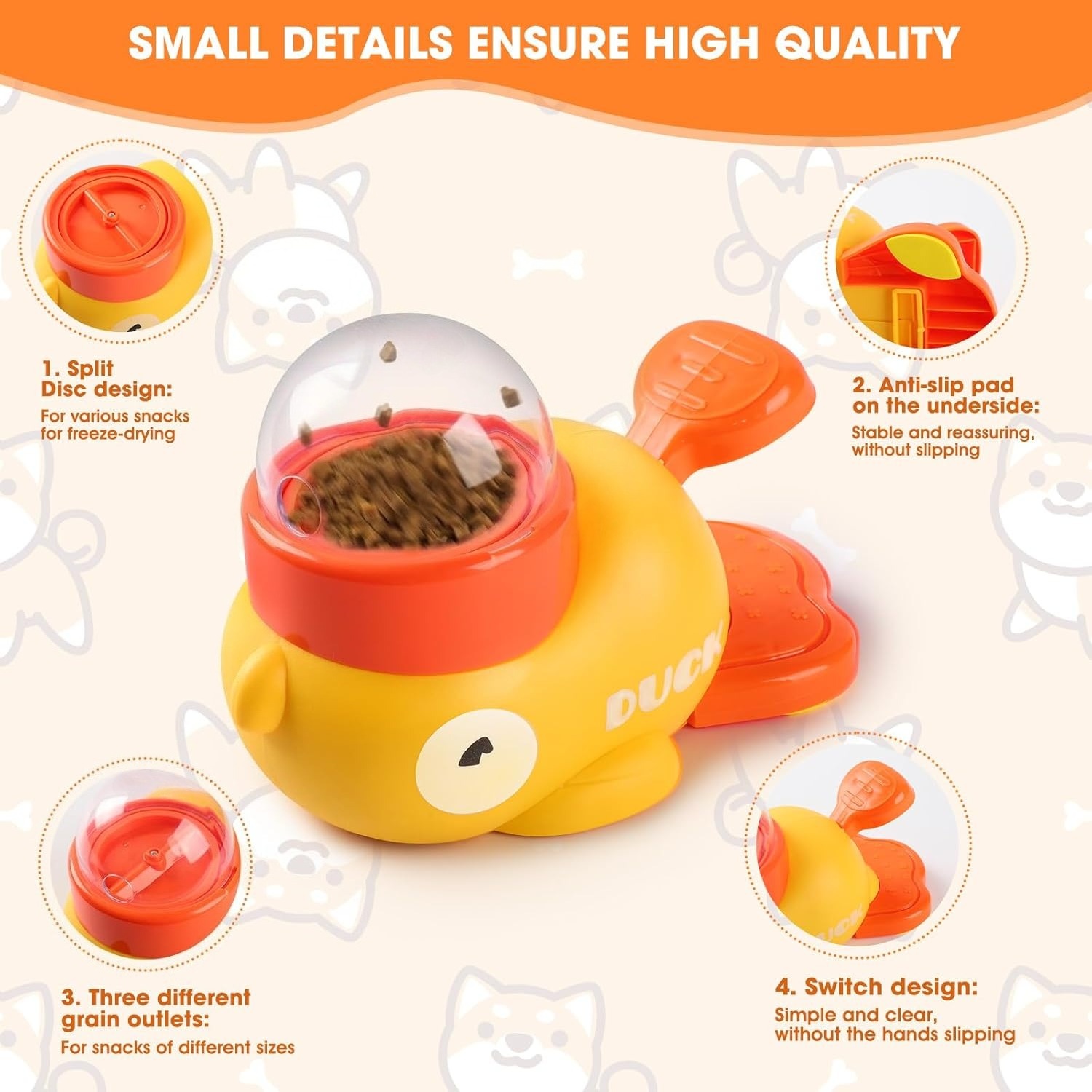 黄色いアヒル型ペット用スナックディスペンサー、インタラクティ - Slow Feeder Dog Bowl のレビューと価格