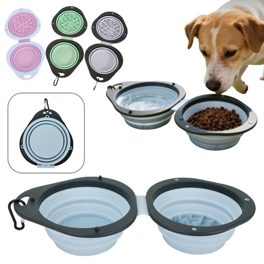 ポータブルペット折りたたみボウル ダブルボウル 食品グレード - Slow Feeder Dog Bowl のレビューと価格