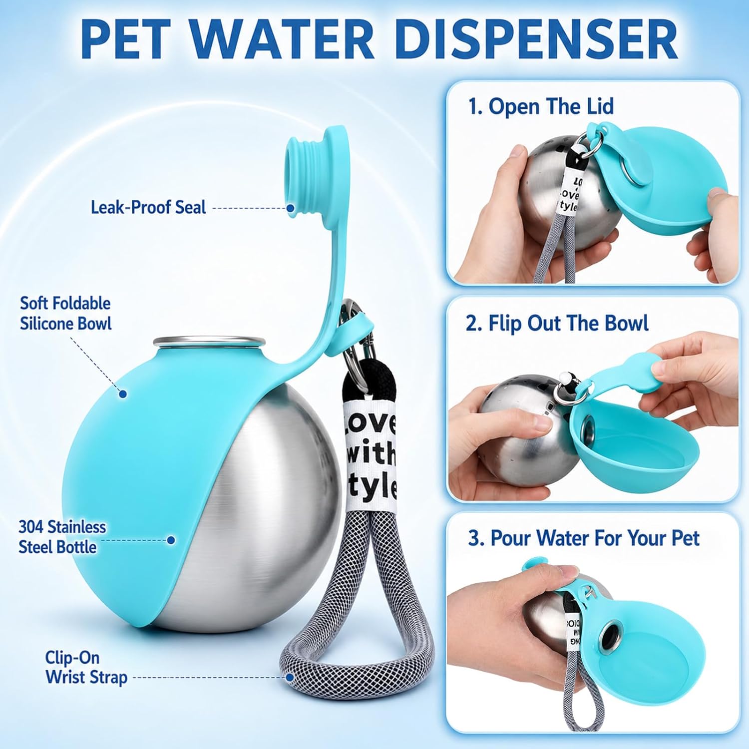 小型犬、大型犬、猫用の携帯用犬用ウォーターボトル、屋外用漏れ - Pet Supplies Co のレビューと価格