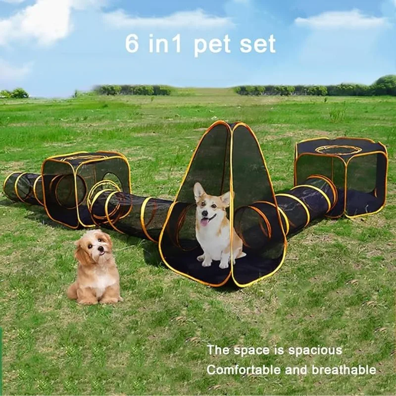 6-in-1テント型猫用囲い、トンネル付き、屋内外兼用ポータ - Interactive Cat Toy のレビューと価格