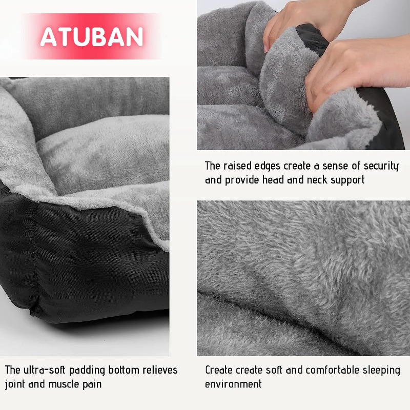 柔らかい正方形の大型犬用ソファ、弾力性のある犬用ハウスクッシ - Calming Dog Bed のレビューと価格