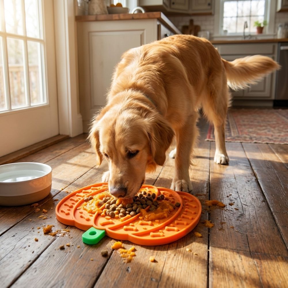 窒息防止機能付きカボチャ型ペット用舐めマット、耐噛み性、厚手 - Slow Feeder Dog Bowl のレビューと価格